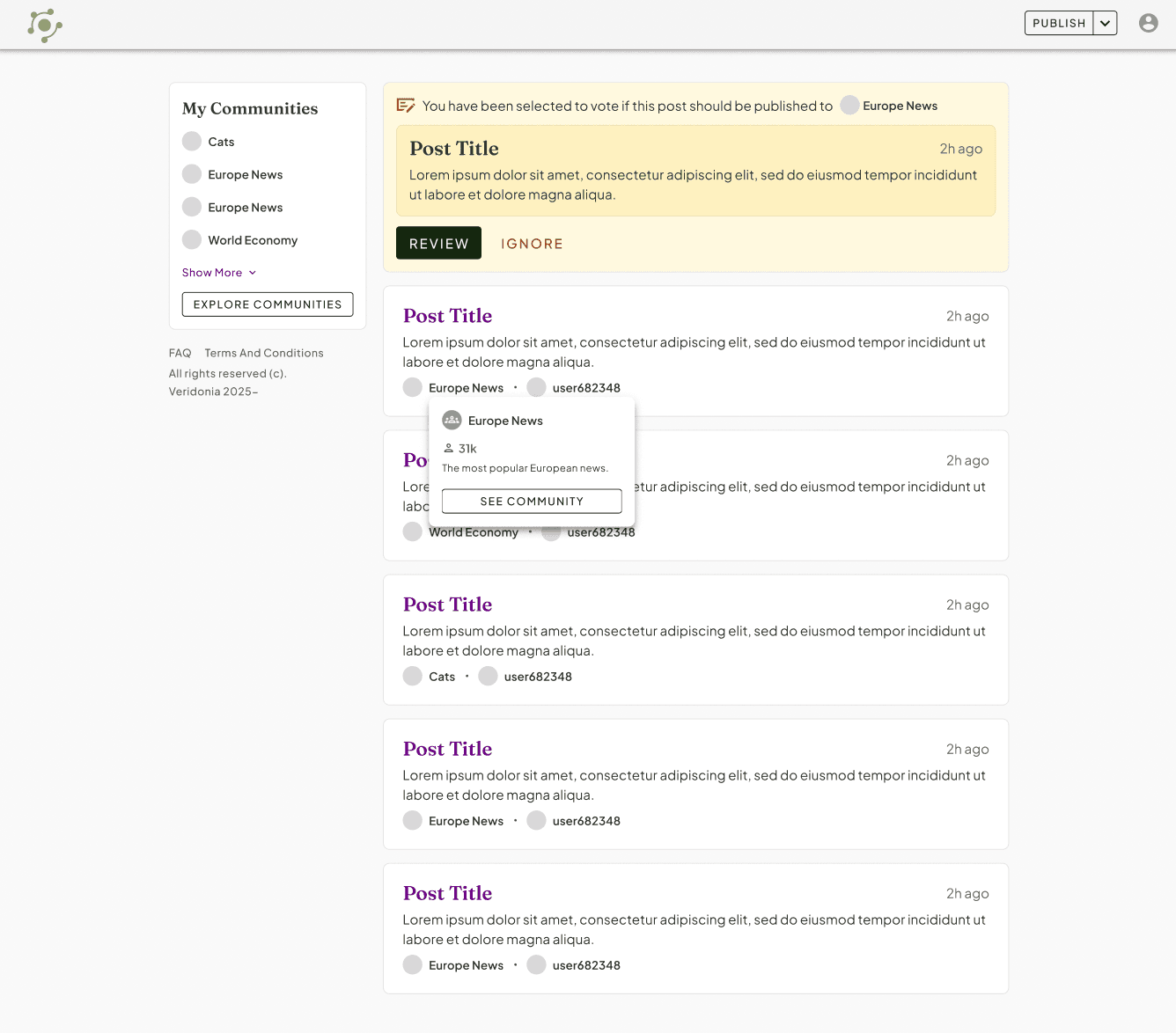 Veridonia Platform Interface